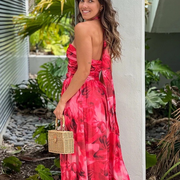 CORAL PRINTED MIDI DRESS WITH CUT OUT AND SLIT - Picture 7 of 10